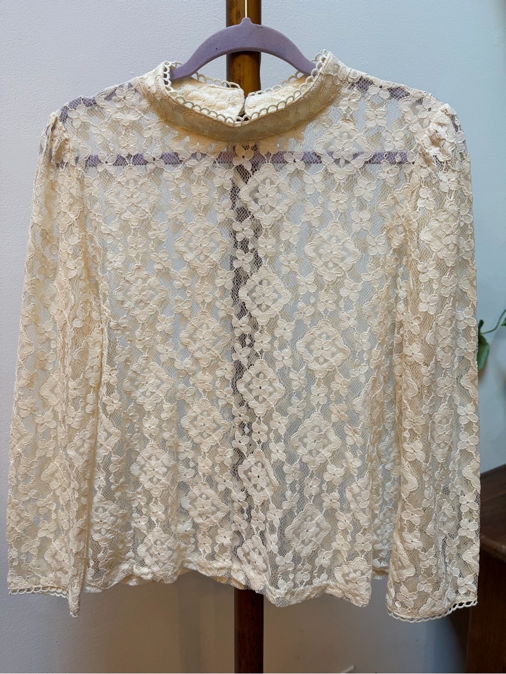 Lace Mock-Neck Long-Sleeve Top in Ivory